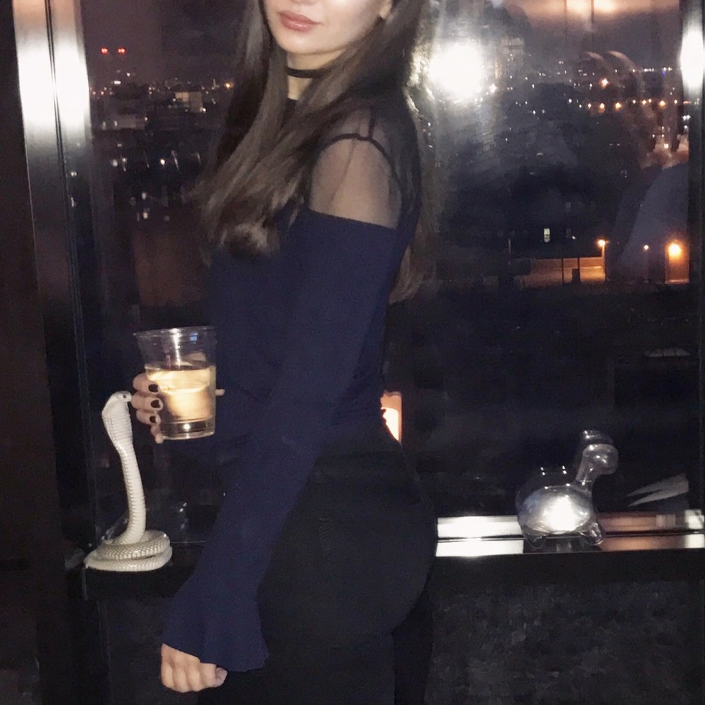 Zara navy ribbed top with mesh insert